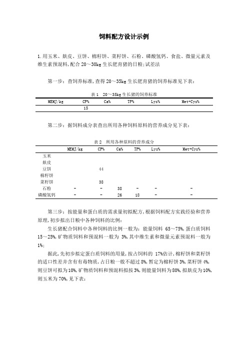 饲料配方设计示例