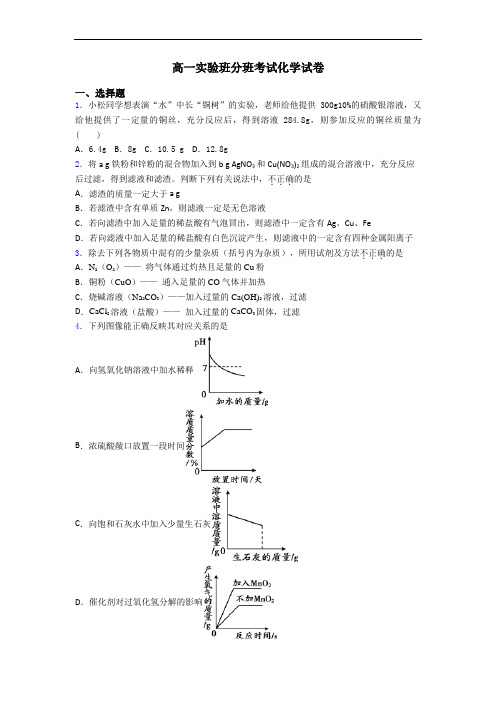 高一实验班分班考试化学试卷