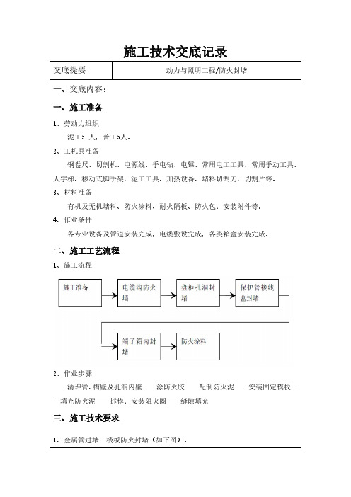 防火封堵施工技术交底