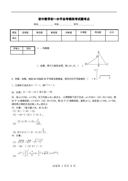 初中数学初一水平会考模拟考试题考点_0.doc