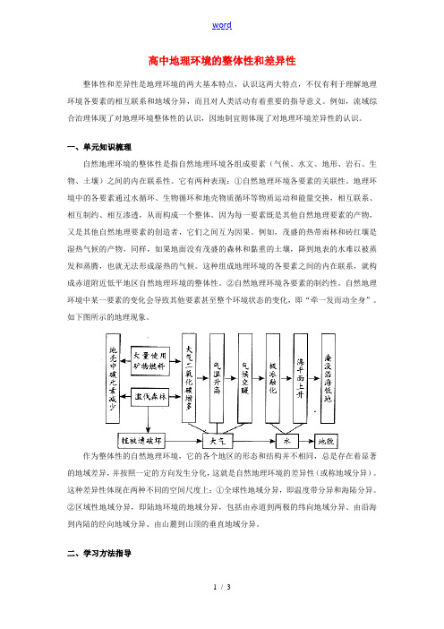 高中地理环境的整体性和差异性专题辅导