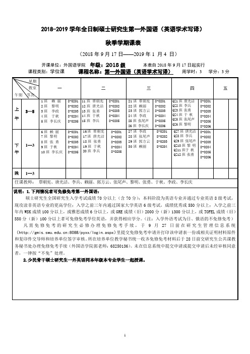 20182019学年全日制硕士研究生第一外国语(英语学术写译)