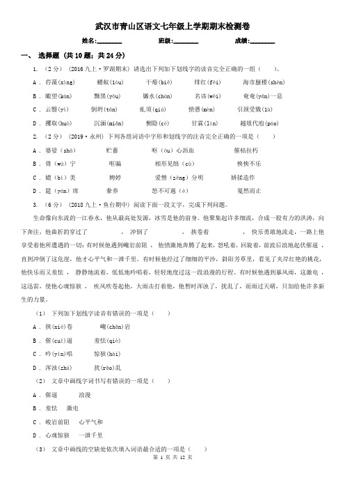 武汉市青山区语文七年级上学期期末检测卷