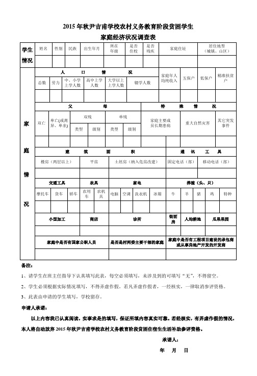 家庭经济状况摸底调查表