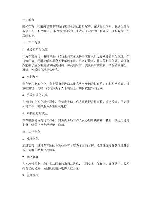 车管所工作个人工作总结