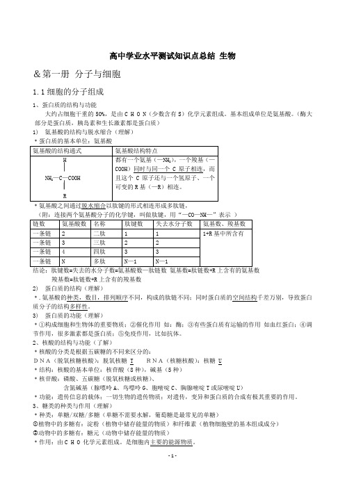 高中生物必修一必修二必修三知识点实验总结