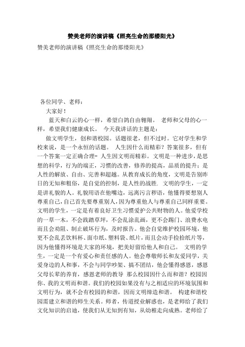 赞美老师的演讲稿《照亮生命的那缕阳光》 (3)(范本)