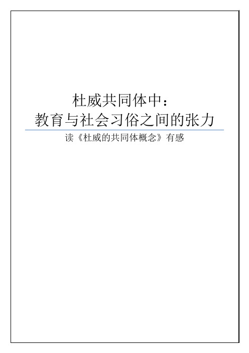 关于杜威的共同体观念的一些理解和想法