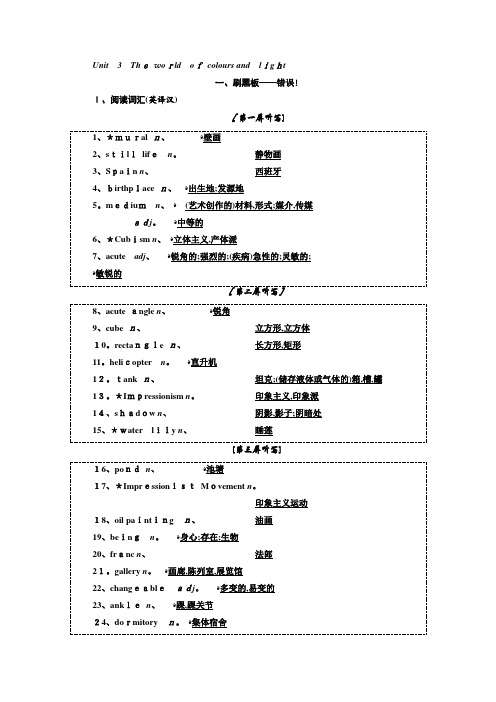 高中一轮复习英语译林版：选修八 Unit 3 The world of colours and li