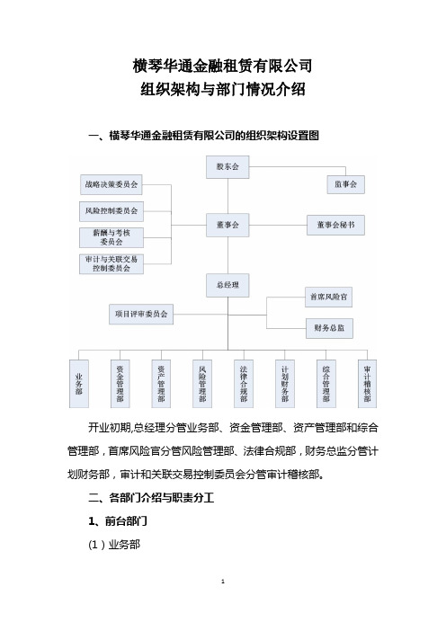 华通金租组织架构及部门分工