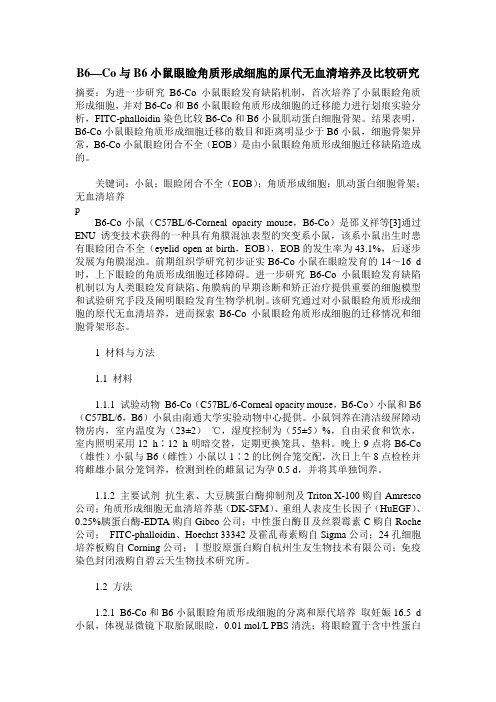 B6—Co与B6小鼠眼睑角质形成细胞的原代无血清培养及比较研究