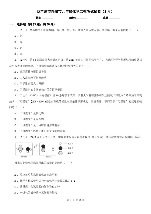 葫芦岛市兴城市九年级化学二模考试试卷(5月)