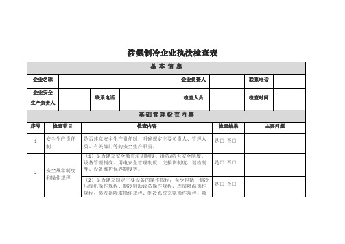涉氨制冷企业安全检查表