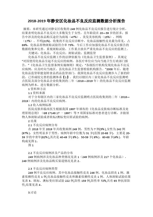 2018-2019年静安区化妆品不良反应监测数据分析报告