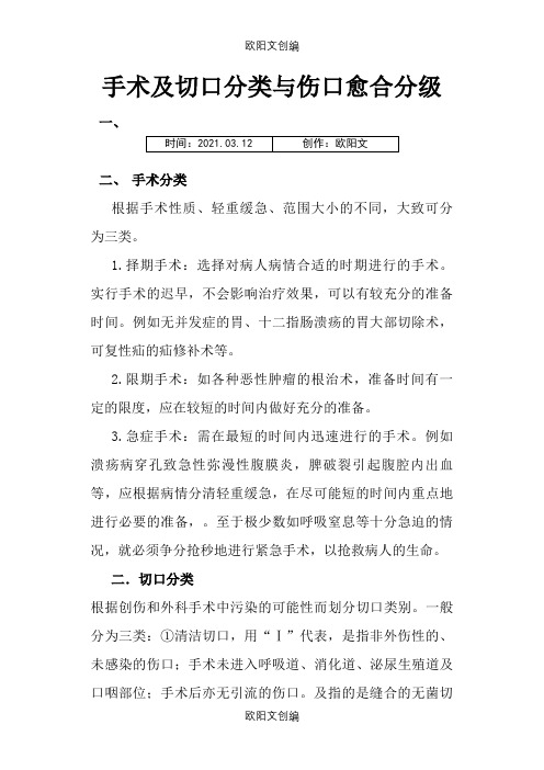 手术及切口分类与伤口愈合分级之欧阳文创编