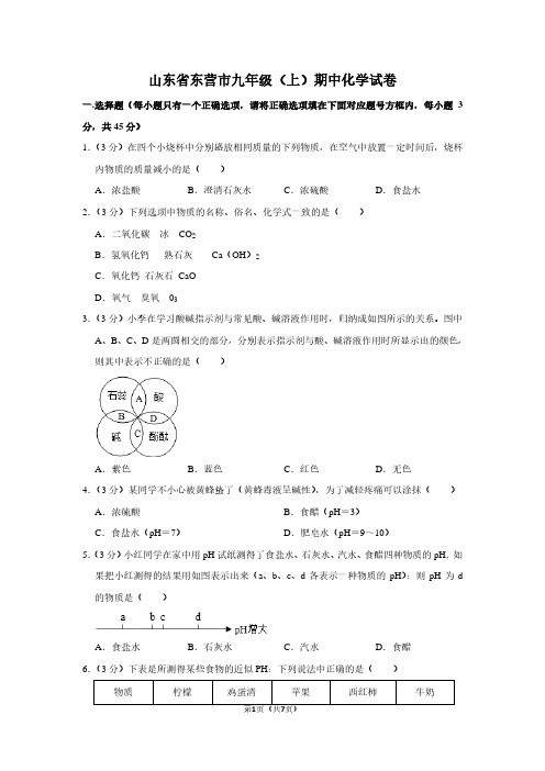 山东省东营市九年级(上)期中化学试卷