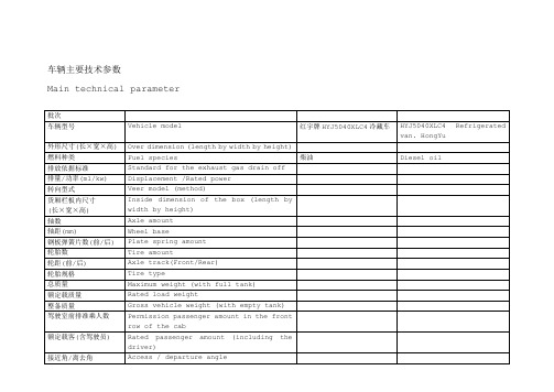 车辆主要技术参数(英文)