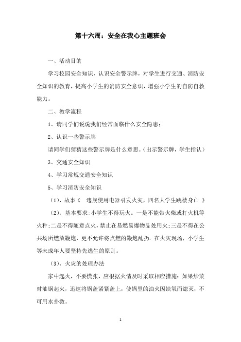 第十六周：安全在我心主题班会