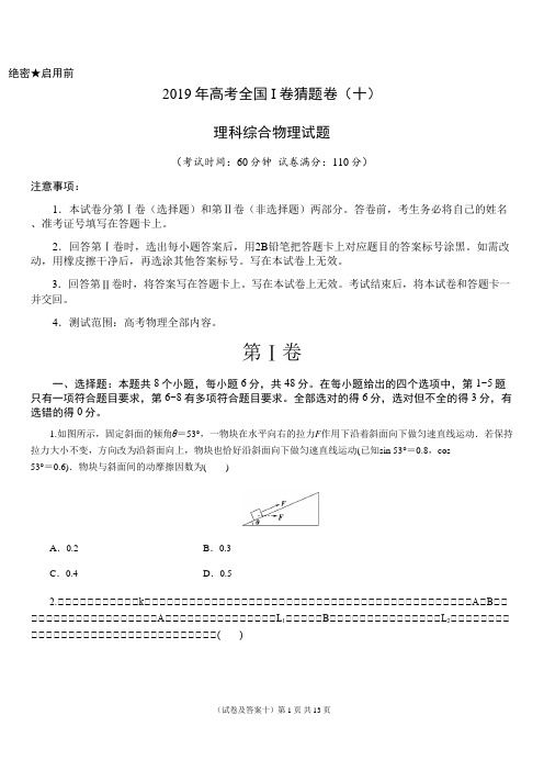 高考全国Ⅰ卷猜题卷理科综合物理试题十含详细解析答案.docx