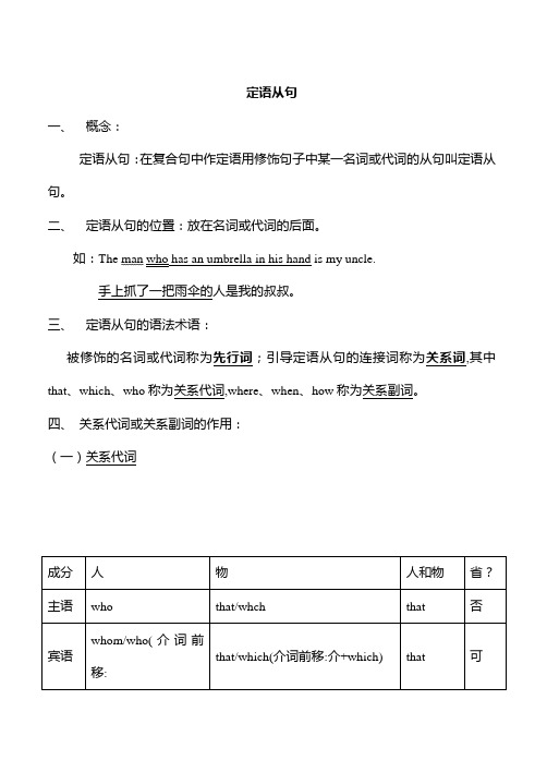九年级定语从句讲解及习题
