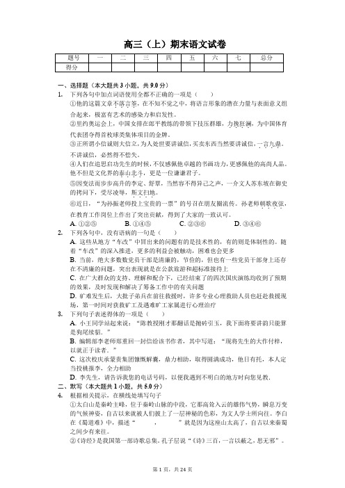 云南省临沧一中高三(上)期末语文试卷含答案