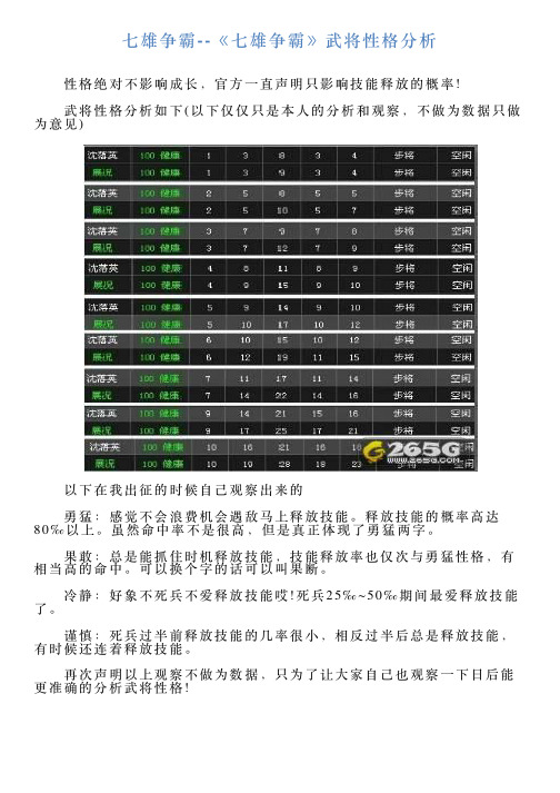 七雄争霸《七雄争霸》武将性格分析