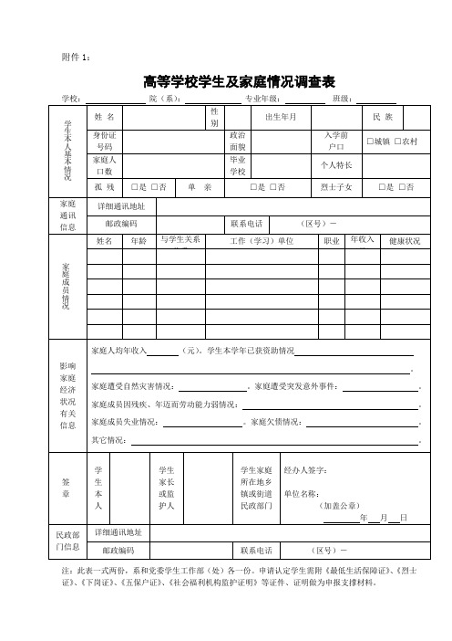 家庭情况调查表