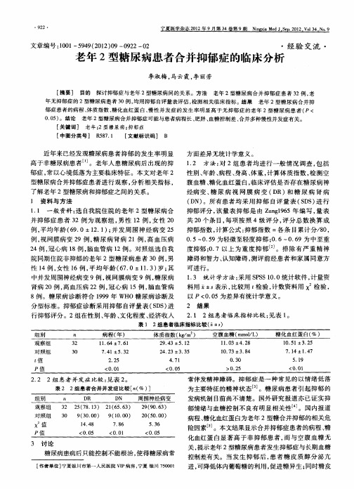 老年2型糖尿病患者合并抑郁症的临床分析