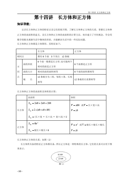六年级下册数学试题-小升初满分题库：第十四讲 长方体和正方体(无答案PDF)全国通用