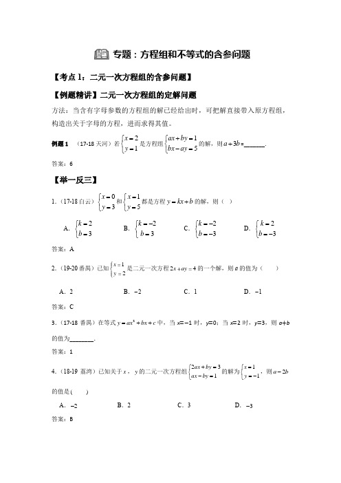 专题：方程组与不等式含参问题