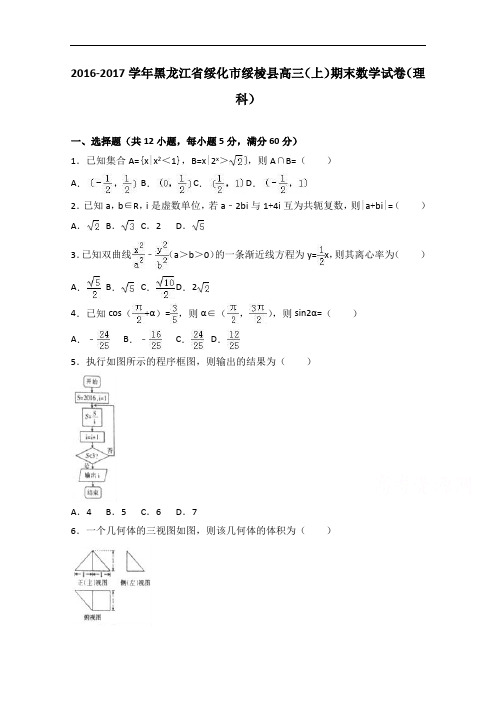 黑龙江省绥化市绥棱县2017届高三上学期期末数学试卷(理科) Word版含解析