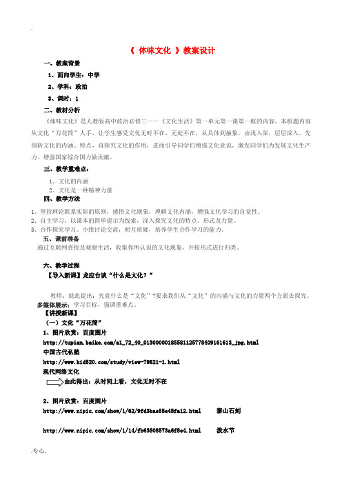 高中政治 第一课 文化与社会 体味文化教案1 新人教版必修3-新人教版高二必修3政治教案