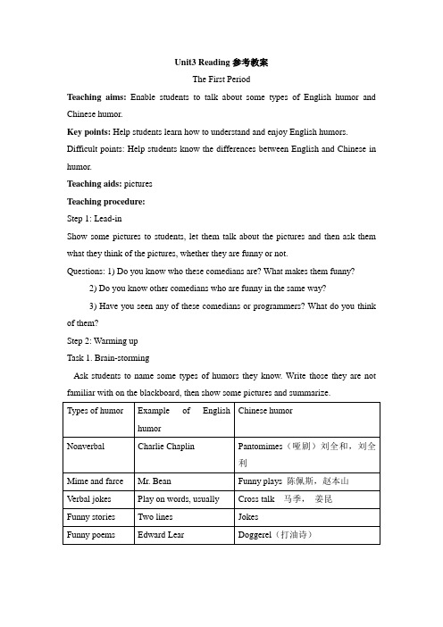 人教版高中英语必修4 Unit3 Reading参考教案