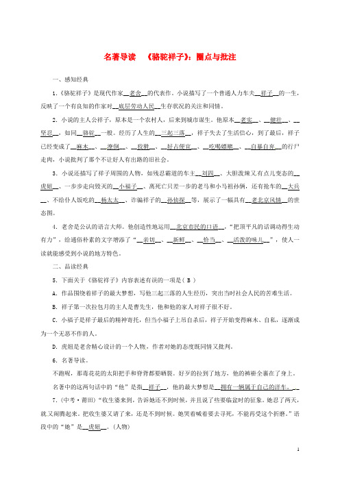 甘肃省定西市七年级语文下册第三单元名著导读《骆驼祥子》圈点与批注习题解析