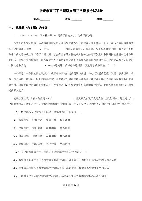 宿迁市高三下学期语文第三次模拟考试试卷