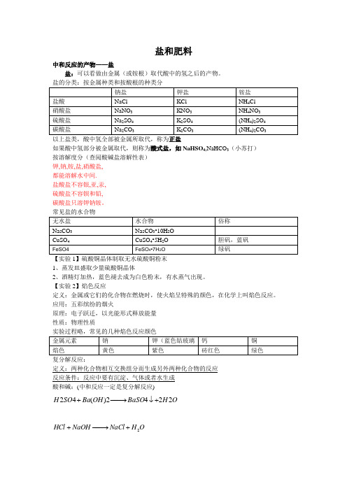 盐和肥料(知识点自理)