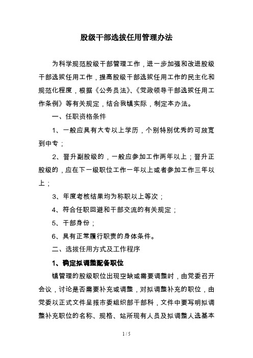 股级干部选拔任用管理办法