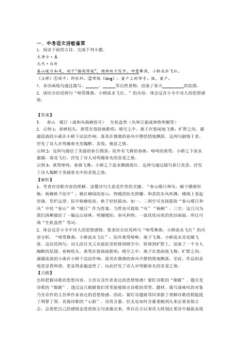 2020-2021中考语文诗歌鉴赏的综合热点考点难点附详细答案