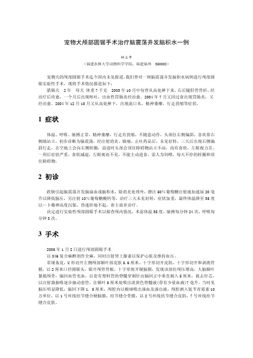 宠物犬颅部圆锯手术治疗脑震荡并发脑积水一例