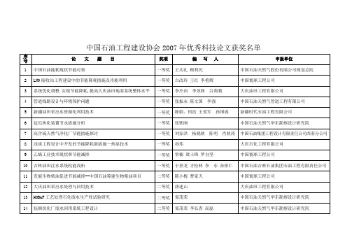 中国石油工程建设协会2007优秀科技论文获奖名单