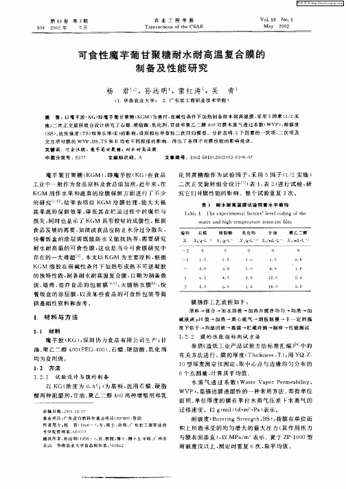 可食性魔芋葡基聚糖耐水耐高温复合膜的制备及性能研究