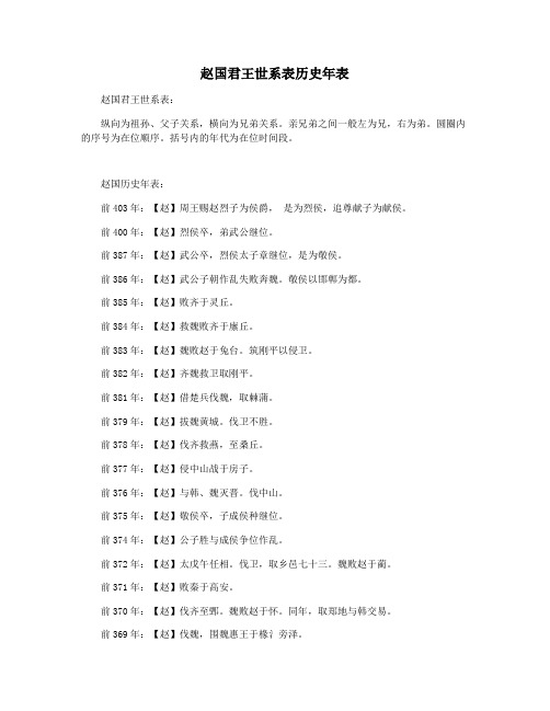 赵国君王世系表历史年表