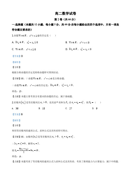 湖北省鄂州市部分高中联考协作体2019-2020学年高二上学期期中考试数学试题