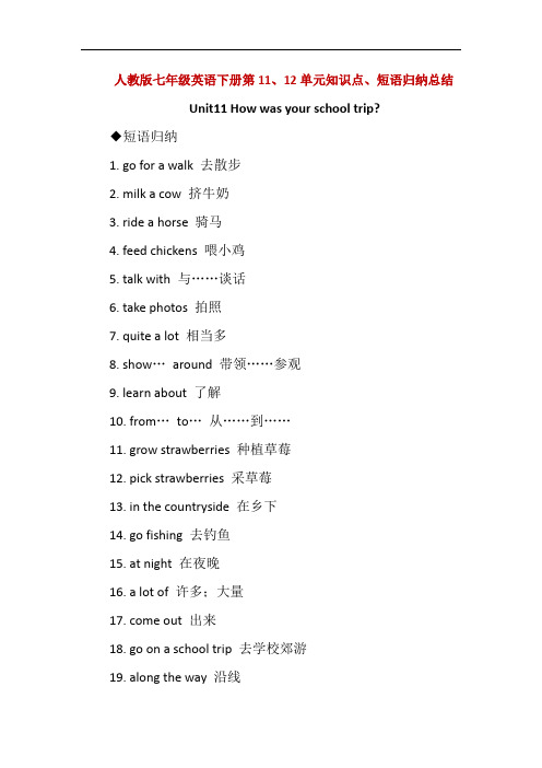 人教版七年级英语下册第11、12单元知识点、短语归纳总结