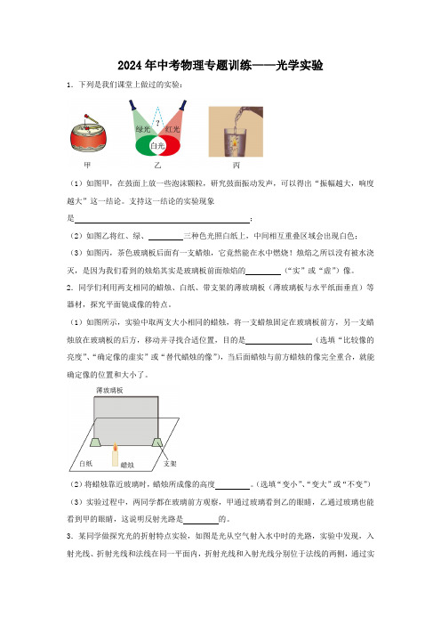 2024年中考物理专题训练——光学实验(含答案) (4)