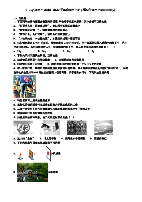 江苏省扬州市2019-2020学年物理八上期末模拟学业水平测试试题(2)