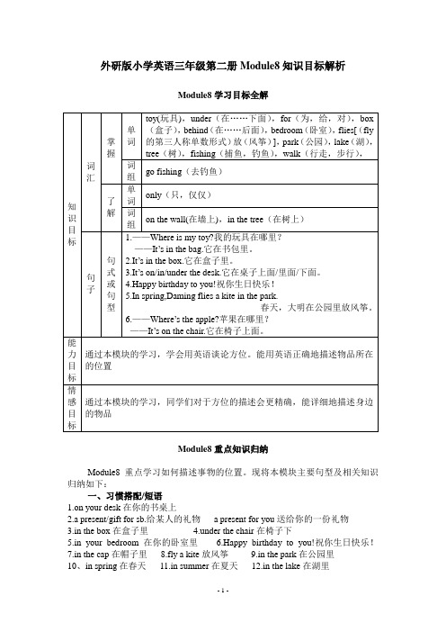 外研版小学英语三年级第二册Module8知识目标解析
