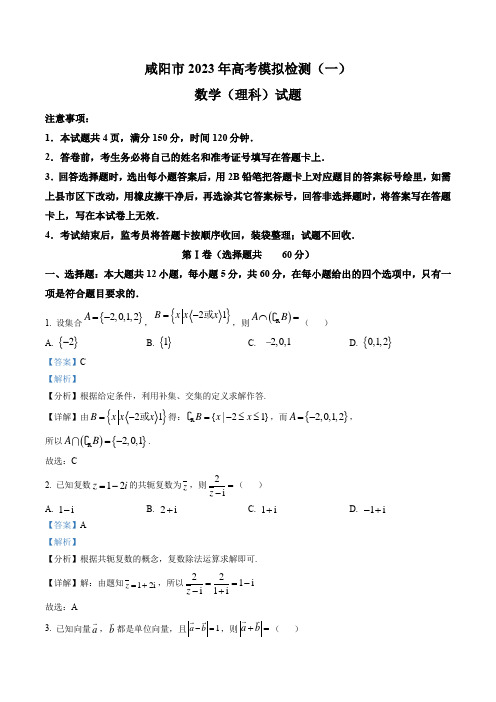 陕西省咸阳市2023届高三下学期一模理科数学试题(解析版)