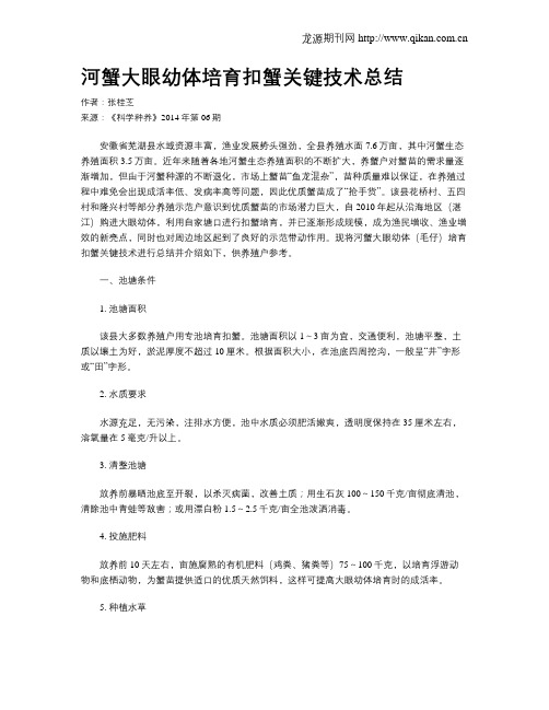 河蟹大眼幼体培育扣蟹关键技术总结