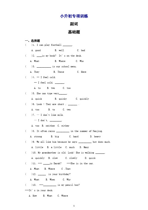小升初英语知识专项训练(基础知识)8.副词通用版.docx